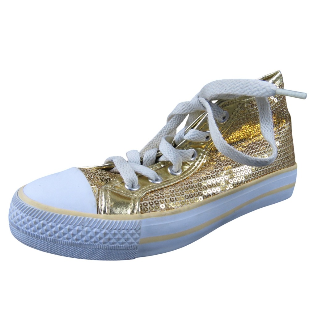 Revolution Dancewear Gold Sequin High-Top Sneakers Girls 4 Lace-Up Casual